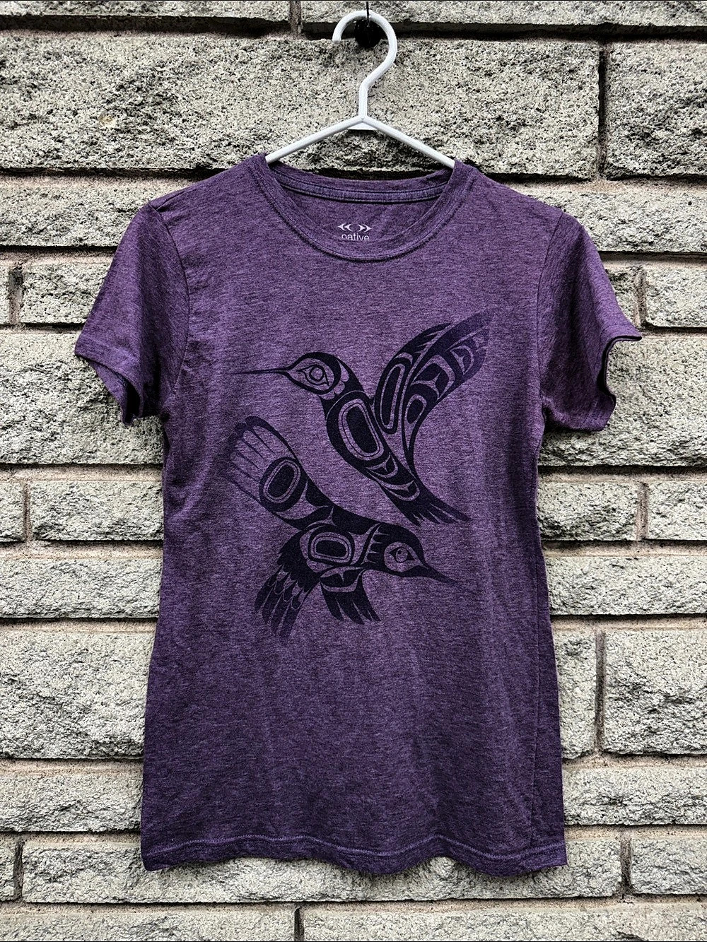 Native Apparel Women’s L Purple Indigenous Hummingbird Graphic T-Shirt Made in C